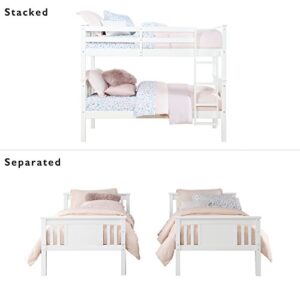 Dorel Living Dylan Kids Bunk Beds, with Guard Rail and Ladder, Wood, Twin Over Twin, White