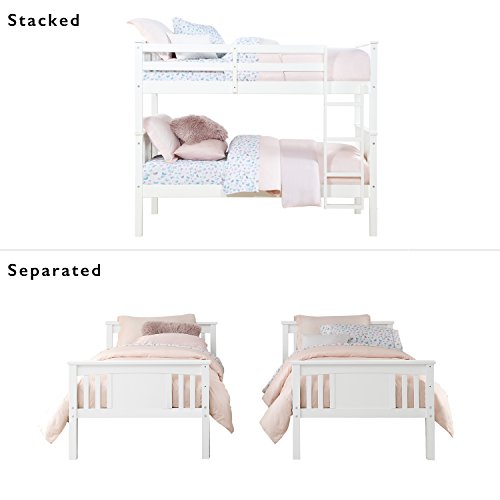 Dorel Living Dylan Kids Bunk Beds, with Guard Rail and Ladder, Wood, Twin Over Twin, White