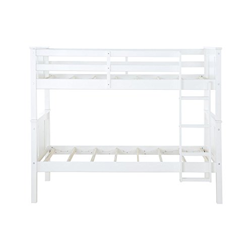 Dorel Living Dylan Kids Bunk Beds, with Guard Rail and Ladder, Wood, Twin Over Twin, White