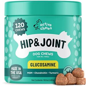 glucosamine for dogs soft chews 120 ct - hip and joint supplement for dogs with chondroitin, turmeric & msm - dog joint supplement + vitamin e for small, large breed & senior dogs mobility support