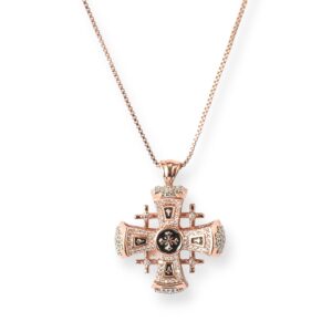 nazareth store crusaders jerusalem cross pendant necklace gold plating 18k enamel crystallized stones 1.3" (black)