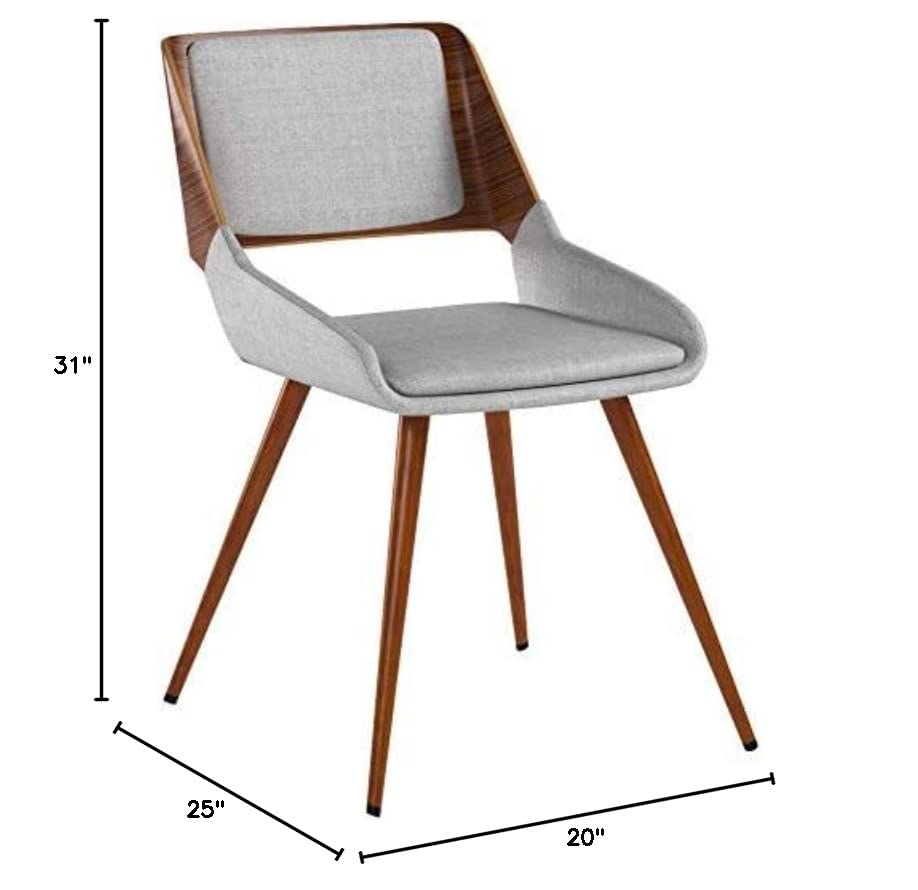 Armen Living Panda Dining Chair in Grey Fabric and Walnut Wood Finish 25D x 20W x 31H in