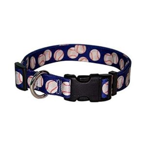 yellow dog design baseballs dog collar fits neck 14 to 20", medium 1" wide