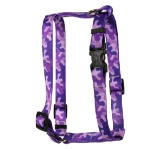 yellow dog design camo purple roman style h dog harness, small/medium