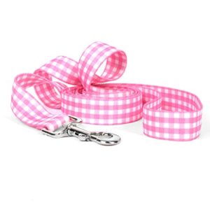 yellow dog design gingham pink dog leash 1" wide and 5' (60") long, large
