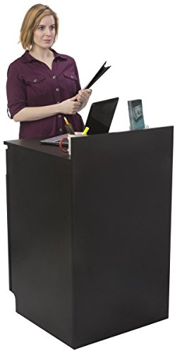 Displays2go Serving Station for Restaurants, Single Cabinet Door, Adjustable Shelf, Pullout Drawer - Black (LCKDSDWSBK)