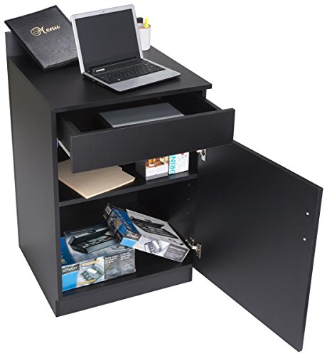 Displays2go Serving Station for Restaurants, Single Cabinet Door, Adjustable Shelf, Pullout Drawer - Black (LCKDSDWSBK)