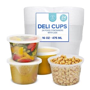 healthy packers extra thick food storage containers with lids (16oz - 24 pack) - great for slime - deli pint cups - soup containers | microwave, dishwasher and freezer safe