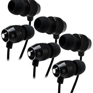 Bastex Universal In-Ear Bass Stereo Headphones, 3.5 mm Plug with Built-In Microphone (3 Pack) - Black