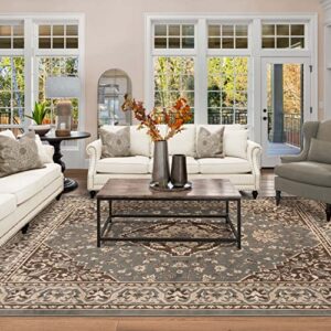 superior elegant glendale collection area rug, 8mm pile height with jute backing, traditional oriental rug design, anti-static, water-repellent rugs - grey, 8' x 10' rug