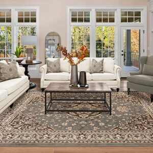 Superior Elegant Glendale Collection Area Rug, 8mm Pile Height with Jute Backing, Traditional Oriental Rug Design, Anti-Static, Water-Repellent Rugs - Grey, 8' x 10' Rug