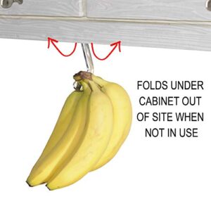 Gadjit Banana Hook Hanger Under Cabinet Hook Ripens Bananas with Less Bruises, Folds Up Out of Sight When Not in Use, Self-Adhesive + Pre-drilled Screw Holes (Plastic w/Chrome Finish)