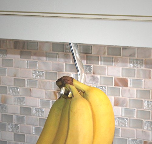 Gadjit Banana Hook Hanger Under Cabinet Hook Ripens Bananas with Less Bruises, Folds Up Out of Sight When Not in Use, Self-Adhesive + Pre-drilled Screw Holes (Plastic w/Chrome Finish)