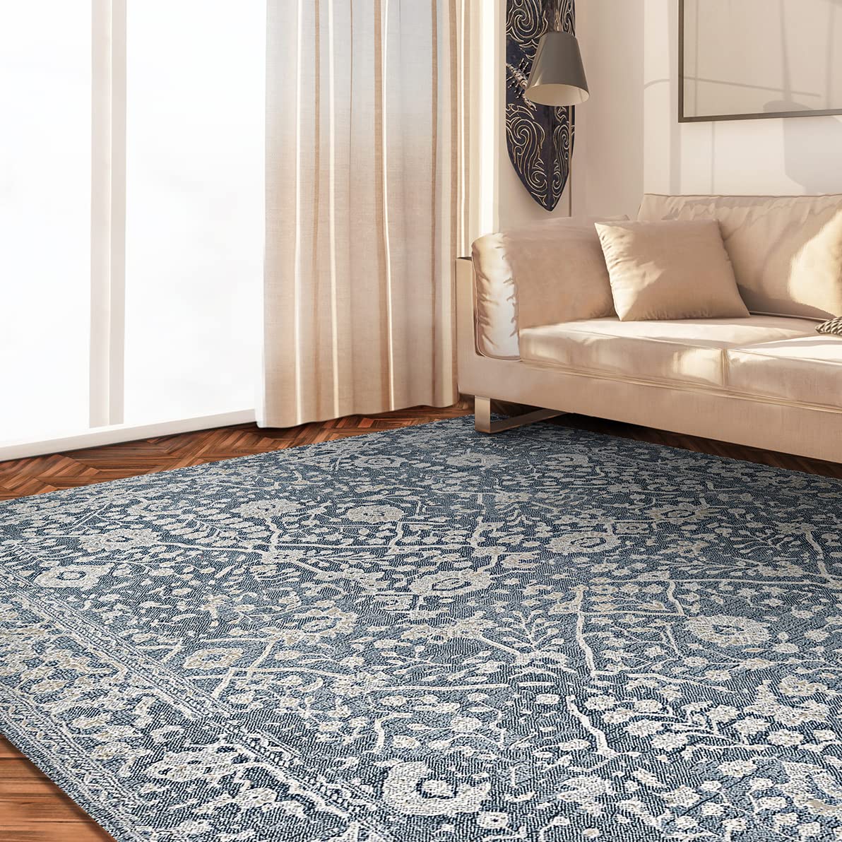 Couristan Marina Lillian Area Rug Slate Blue/Oyster, 5'3" x 7'6"