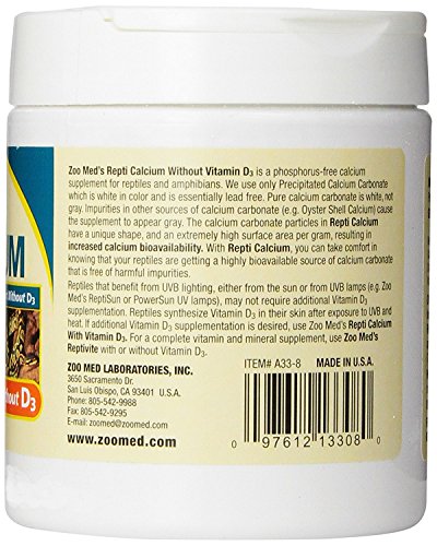 Zoo Med Reptile Calcium Without Vitamin D3 (8-Ounce / 3 Pack)