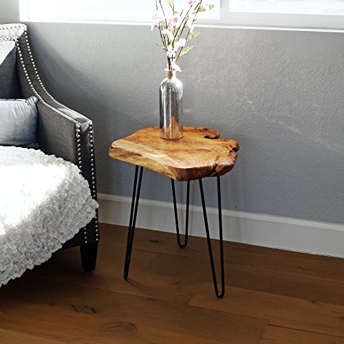 WELLAND Natural Edge End Table, Wood Side Table, Nightstand, Plant Stand 20.5" Tall，Unique Desktop