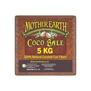 mother earth coco bale, 100% natural coco coir fiber for soilless gardening, 5 kg.