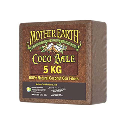 Mother Earth Coco Bale, 100% Natural Coco Coir Fiber for Soilless Gardening, 5 kg.