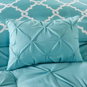 Madison Park Essentials Kasey Cozy Comforter Set - Fretwork Design, All Season Bedding with Matching Shams, Decorative Pillow, Queen (90in x 90 in), Diamond Aqua Comforter 5 Piece