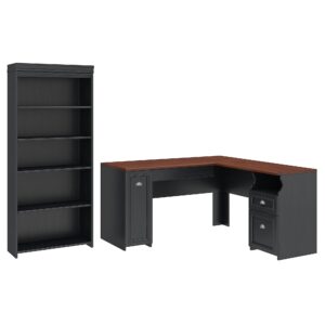 bush furniture fairview l shaped desk and 5 shelf bookcase in antique black