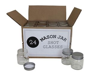 mason jar 2 ounce shot glasses set of 24 with leak-proof lids - great for shots, drinks, favors, candles and crafts