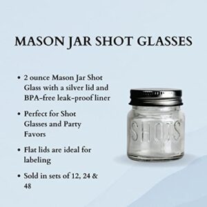 Mason Jar 2 Ounce Shot Glasses Set of 24 With Leak-Proof Lids - Great For Shots, Drinks, Favors, Candles And Crafts