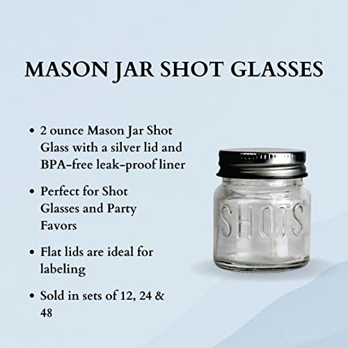 Mason Jar 2 Ounce Shot Glasses Set of 24 With Leak-Proof Lids - Great For Shots, Drinks, Favors, Candles And Crafts