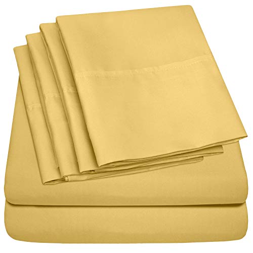 Queen Sheets Yellow - 6 Piece 1500 Supreme Collection Fine Brushed Microfiber Deep Pocket Queen Sheet Set Bedding - 2 Extra Pillow Cases, Great Value, Queen, Yellow