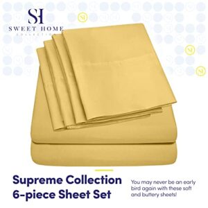 Queen Sheets Yellow - 6 Piece 1500 Supreme Collection Fine Brushed Microfiber Deep Pocket Queen Sheet Set Bedding - 2 Extra Pillow Cases, Great Value, Queen, Yellow