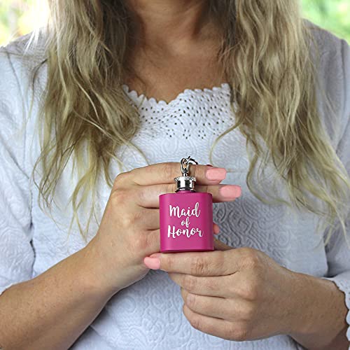 Lillian Rose Maid of Honor Mini Flask, 2", Pink, Silver