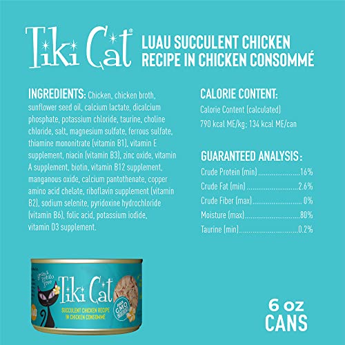 Tiki Cat Luau Grain-Free, Low-Carbohydrate Wet Food with Poultry or Fish in Consomme for Adult Cats & Kittens, 6oz, 8pk, Chicken