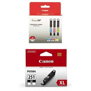 canon cli-251xl 3pk 3-ink value pack for canon photo papers and canon ink cli-251 bk xl individual ink tank bundle