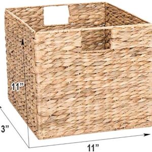 3 Decorative Hand-Woven Small Water Hyacinth Wicker Storage Basket, 13x11x11 Perfect for Shelving Units