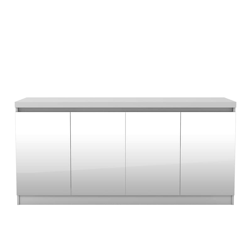 Manhattan Comfort Viennese Collection Mirrored Buffet Cabinet/Dining Console with Compartment Shelves, 62.99" Inches, White Gloss