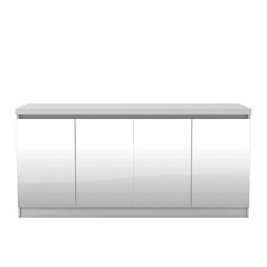 Manhattan Comfort Viennese Collection Mirrored Buffet Cabinet/Dining Console with Compartment Shelves, 62.99" Inches, White Gloss