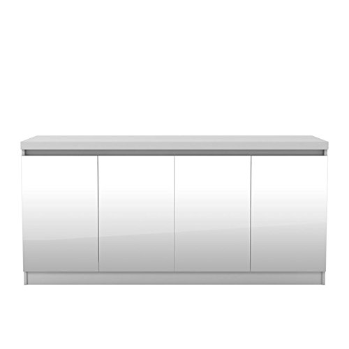 Manhattan Comfort Viennese Collection Mirrored Buffet Cabinet/Dining Console with Compartment Shelves, 62.99" Inches, White Gloss