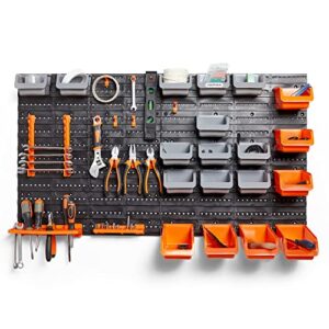 vonhaus 44 piece wall mounted pegboard hook, storage bins and panel set - diy garage storage wall mount system with rack and bin accessories - tool, parts and craft organizer