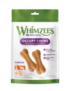 whimzees by wellness rice bone natural dog dental chews, long lasting treats, grain-free, freshens breath, for dogs 25-60 lbs, 9 count
