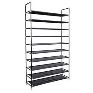 soso-bantian1989 black 10 tiers metal tube free standing shoe rack, 50 pairs expandable divisible non-woven fabric shoe storage organizer cabinet tower shelf