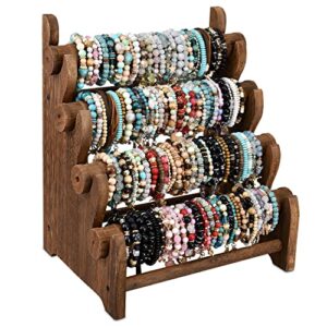 ikee design antique wooden 4 tier jewelry bracelet display stand bangle scrunchie organizer holder for store, showcase and home storage, 12" w x 9" d x 14" h, brown color