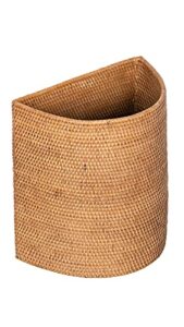 kouboo 1030082, honey brown handwoven half-moon rattan waste basket