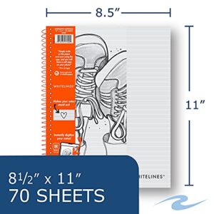 ROARING SPRING Whitelines Premium Line Ruled Spiral Notebook, Digitally Download Your Notes, FREE App, 11" x 8.5" 70 Sheets