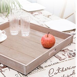 MyGift Rustic Brown Wood Large Ottoman Tray with Handles, 19 x 19 inch Decorative Serving Tray for Breakfast in Bed, Tea, Coffee