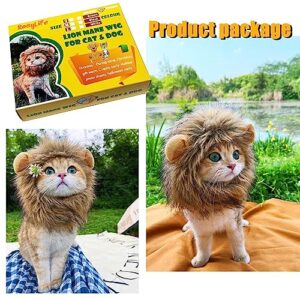 RosyLife Lion Mane Wig for Cat Costume Pet Adjustable Washable Comfortable Fancy Lion Hair Cat Clothes Dress for Halloween Christmas Easter Festival Party Activity (Brown)