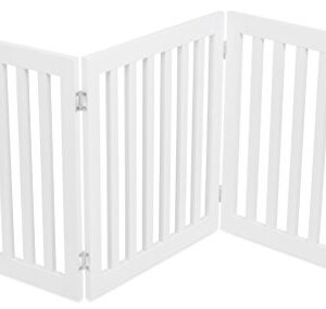 Internet's Best Traditional Dog Gate for The Home, Doorway, Stairs | 3 Panel | 24in H x 60in W | Small or Older Dogs, Puppies, Cat | Free Standing | Indoor Folding Pet Barrier | Wooden MDF | White