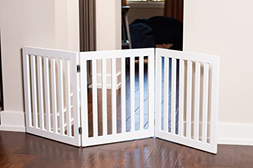 Internet's Best Traditional Dog Gate for The Home, Doorway, Stairs | 3 Panel | 24in H x 60in W | Small or Older Dogs, Puppies, Cat | Free Standing | Indoor Folding Pet Barrier | Wooden MDF | White