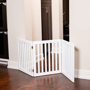 Internet's Best Traditional Dog Gate for The Home, Doorway, Stairs | 3 Panel | 24in H x 60in W | Small or Older Dogs, Puppies, Cat | Free Standing | Indoor Folding Pet Barrier | Wooden MDF | White