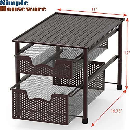 SimpleHouseware Stackable 2 Tier Sliding Basket Organizer Drawer, Bronze