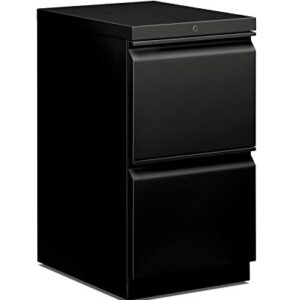 HON Mobile Pedestal File, Storage Pedestal with 2 File Drawers, 15"D, Black (HBMP2F)