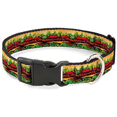 Buckle-Down Plastic Clip Collar - Hamburger Vivid - 1.5" Wide - Fits 16-23" Neck - Medium